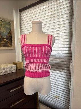 NWOT Woman's Lush Pink & White Stripe Sweater Tank Top. Size Small